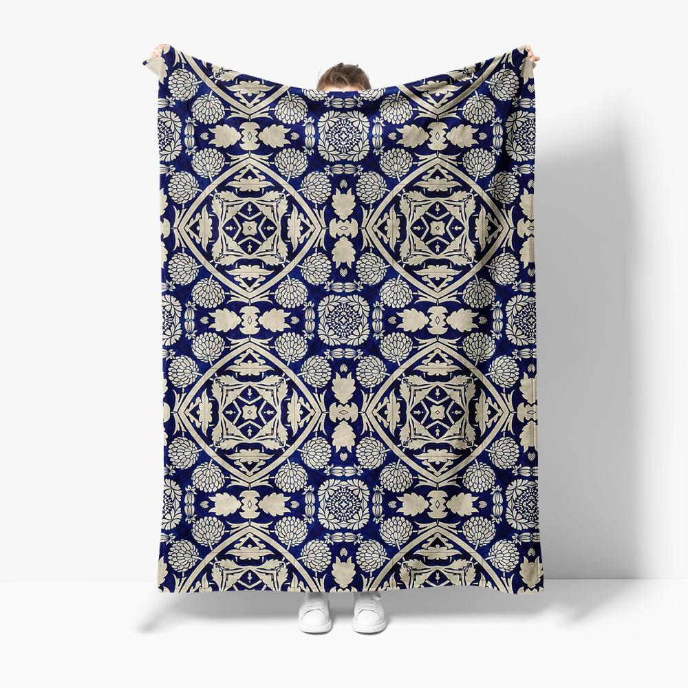 Blue Floral Paisley Geometric Flannel printed blanket suitable for all seasons suitable for living room office sofa and travel