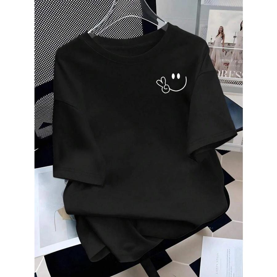 Женская футболка большого размера Минималистичная Мягкая и удобная ткань с принтом смайлика S