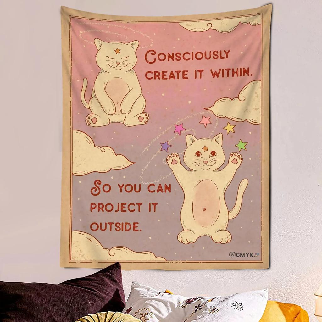 VIKAMA Adorable Cat Tarot Tapestry Cute Cartoon Wall Art Perfect for Bedrooms Dorm Rooms and Living Rooms