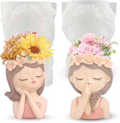 2Pcs 3D Girls Silicone Moulds, Flower Pot Flower Girl Concrete Casting Mould DIY 3D Succulent Planter Moulds, Epoxy Resin Moulds, Silicone Mould Craft