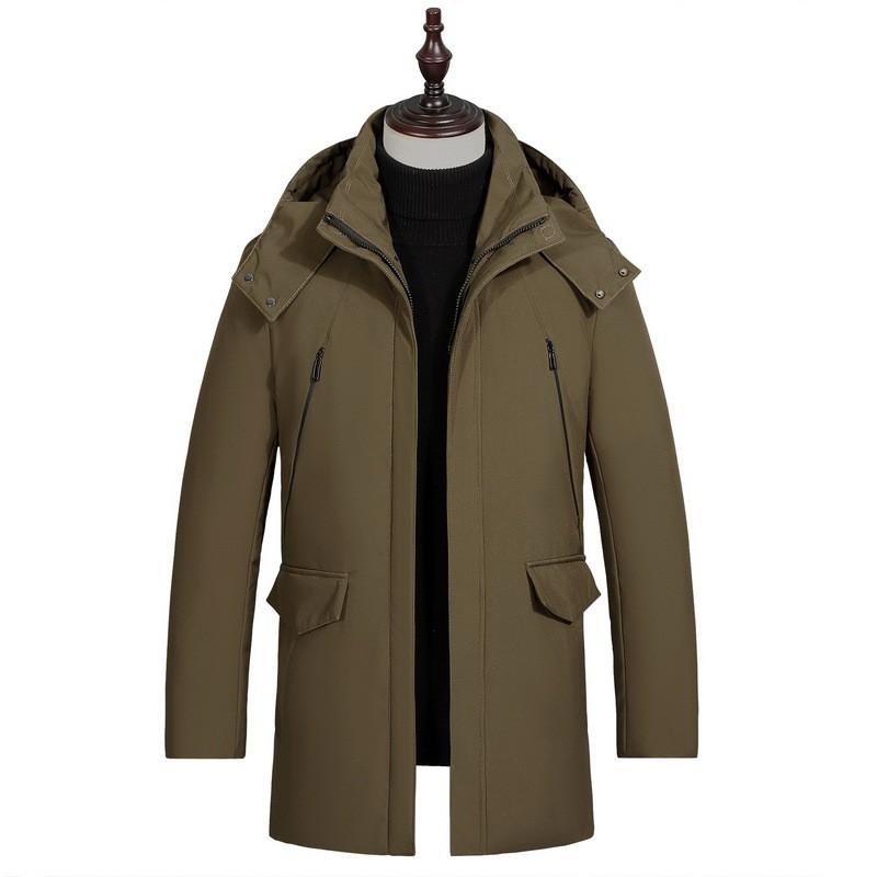 Mens Thick Warm Down Coat Seniors - Mid-Length Winter Jacket With Multiple Pockets 86-90% White Duck Waterproof