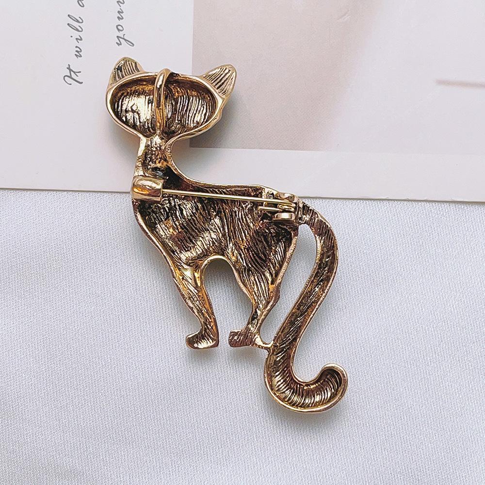 1pc Vintage Cat Brooch Pin - Elegant feline Jewelry with Alloy Base & Artificial Crystal-like Accents, Antique - Halloween Costume Party Accessory for