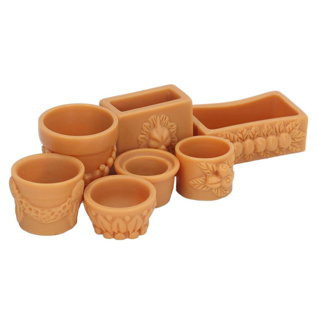 7 Stück Puppenhaus Blumentopf Harz Exquisit Miniatur Simulation Blumentopf für DIY 1/12 Puppenhaus