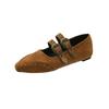 Soft Leather Version~ Retro Punk Style Inner Height Increase Double Buckle with Rivets Suede Mary Jane Shoes Fashionable Shallow Mouth Small Single Sh