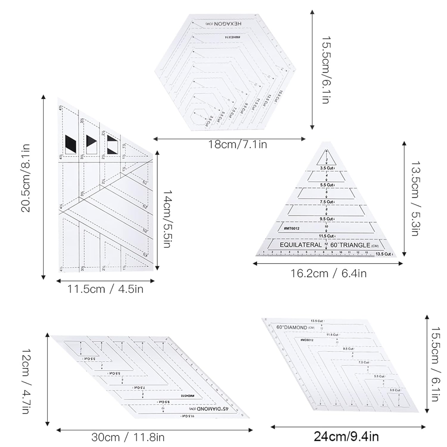 Набор из 5 штук линейки для пэчворка, линейки-шаблоны для квилтинга, прозрачная линейка для шитья и квилтинга для рукоделия, квилтинга и шитья