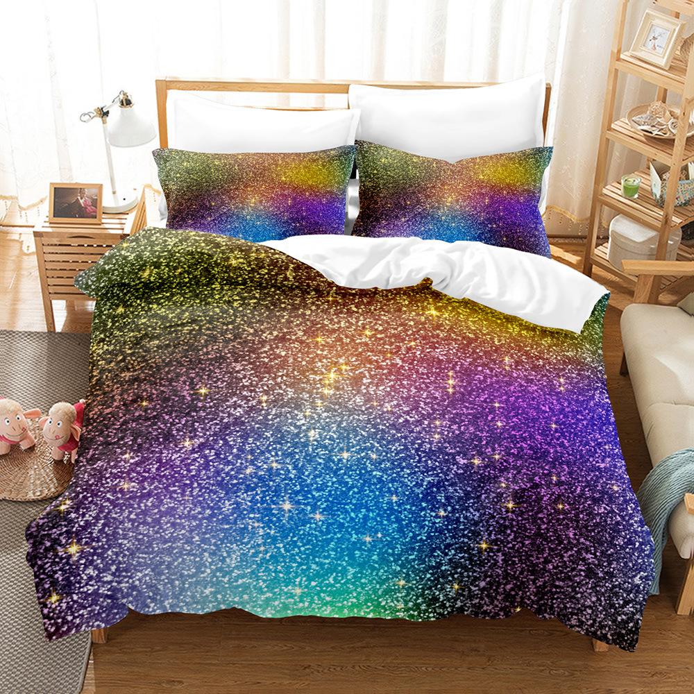 Three-Piece Set Of Colorful Fluorescent Quilt Cover Sheets 3D Digital Bedding