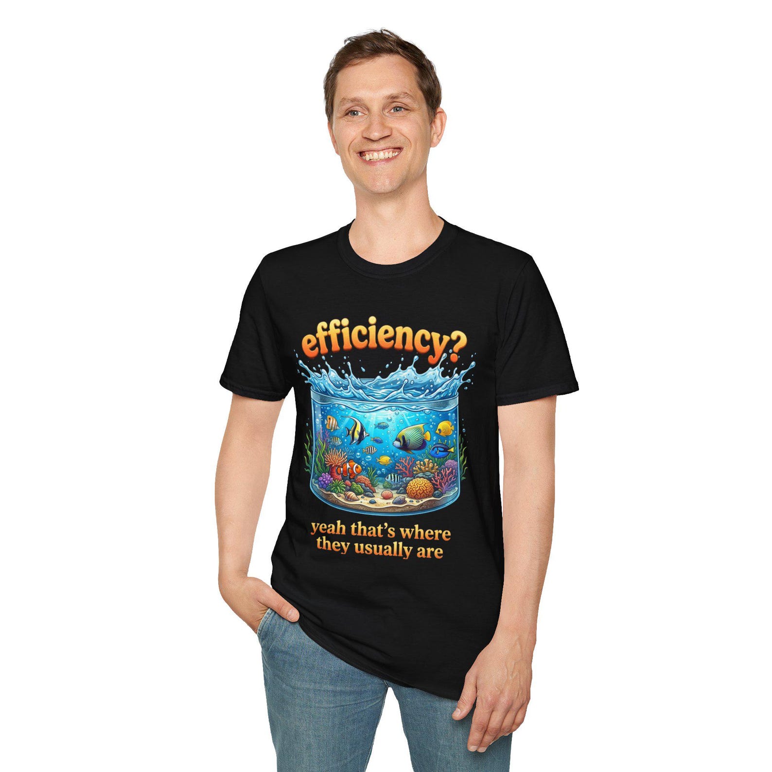 Efficiency Yeah that s Where They Usually are Fish Pun T-Shirt; Funny Angler Dad Joke Tee; Fishing Humor Top 2XL