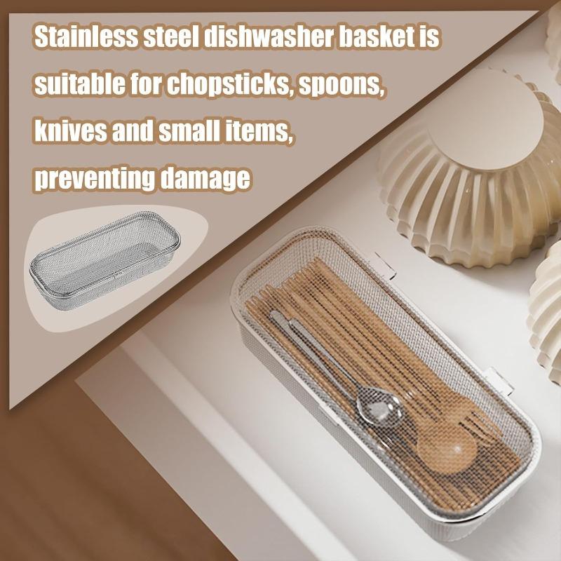 304 Stainless Steel Dishwasher Utensil Basket - Universal Cutlery Tray for Chopsticks, Knives, Forks & Small Items (Silver)