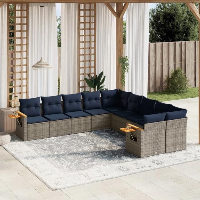 VidaXL Salon de Jardin avec Coussins 10 pcs, Canapés de Patio, Ensemble de Meubles, Mobilier de Terrasse Exterieur, Gris 3227195