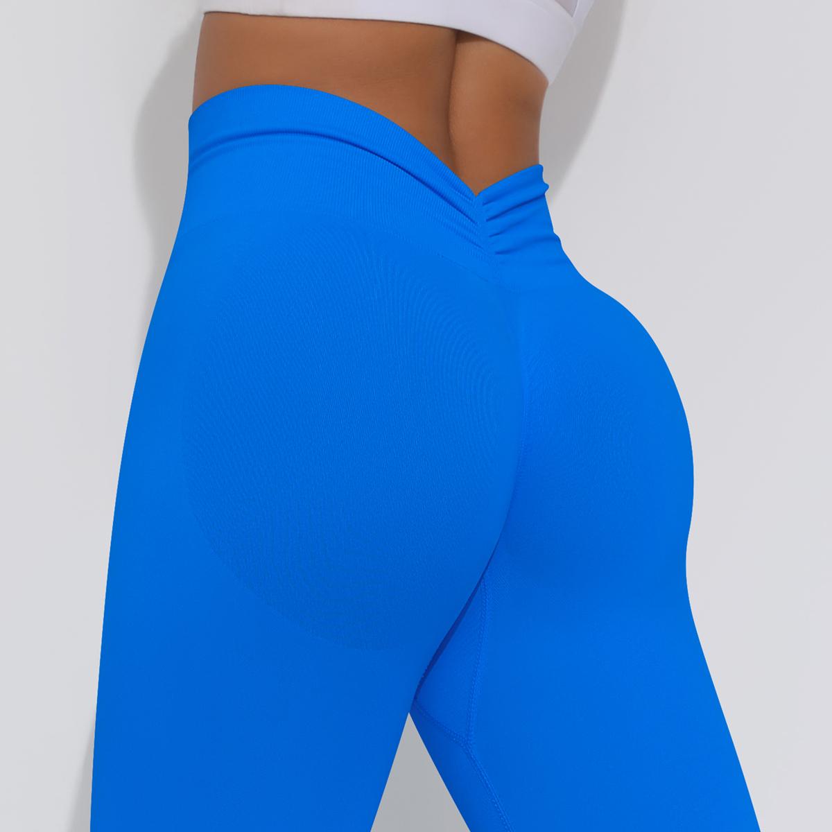 

Йога Леггинсы Пузырь Бедра Бесшовные Спортивные Штаны Женские Тренажерный Зал Эластичная Вязаная Посадка с Высокой Талией Фитнес Тайтсы EMA L королевский синий