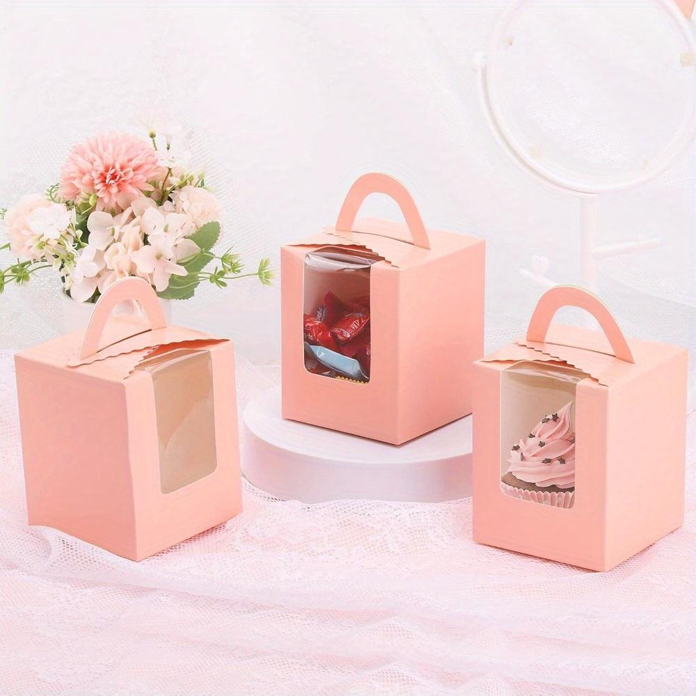 30pcs Cupcake Boxes Individual Cupcake Containers with Window Handle and Inserts Pink Gift Packing Box for Bakery Wrapping Party Favor Packing