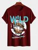 Unisexs Pure Cotton Solid Color Tshirt Navy With Tiger Print Crew Neck Short Sleeves Motorcyclestyle Street Casual Top