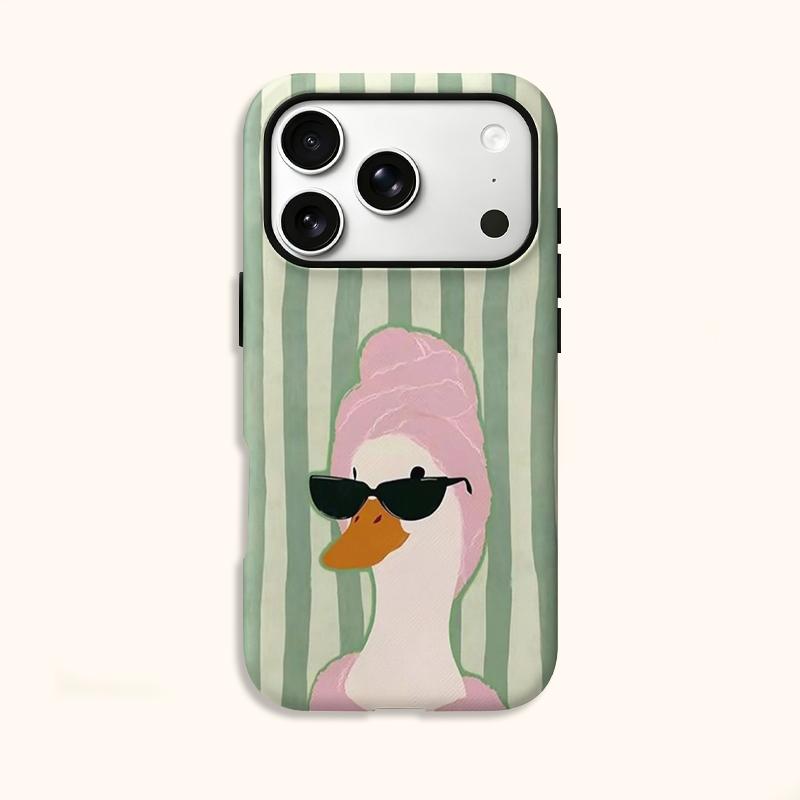 Humorous Cool Striped Duck Sunglasses Art Film Aesthetic Protective Shockproof Bumper Phone Case Cover For iPhone 14 15 16 Pro Max Plus