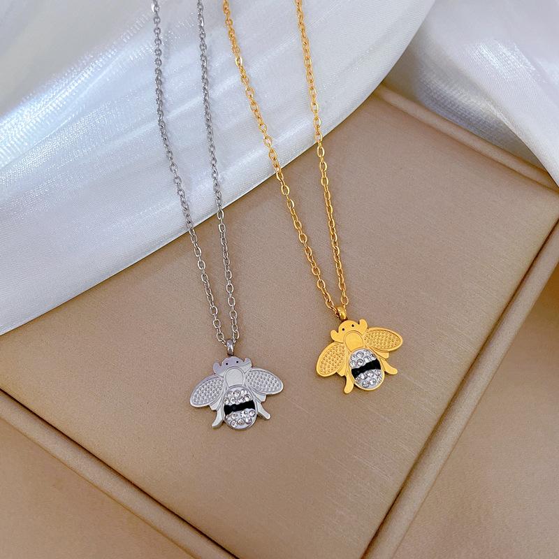 Compact Bee Minimalist Stove Real Gold Necklace Female Collarbone Chain With Jewelry