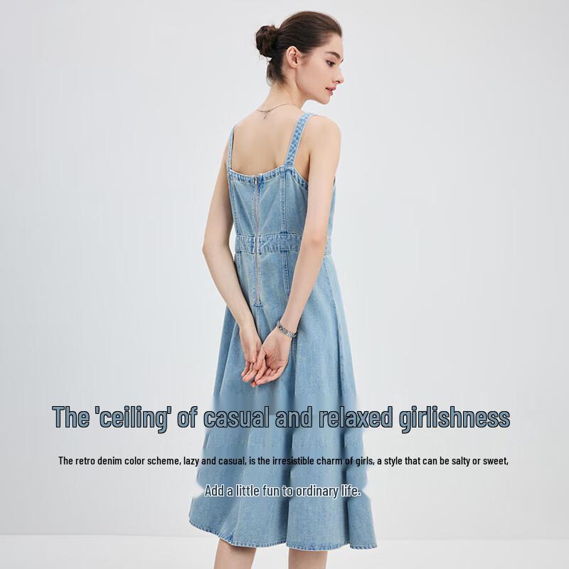 Navigare Women's Retro A-Line Denim Suspender Dress