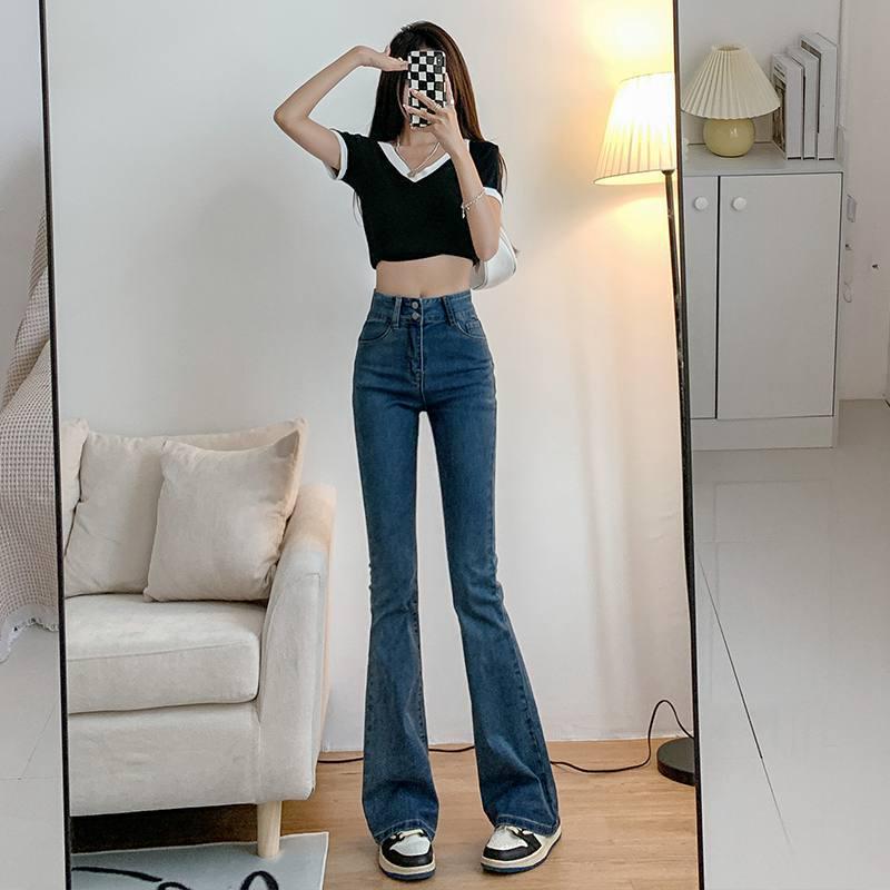 Korean Style High Waist Flared Jeans for Women - Autumn Trend