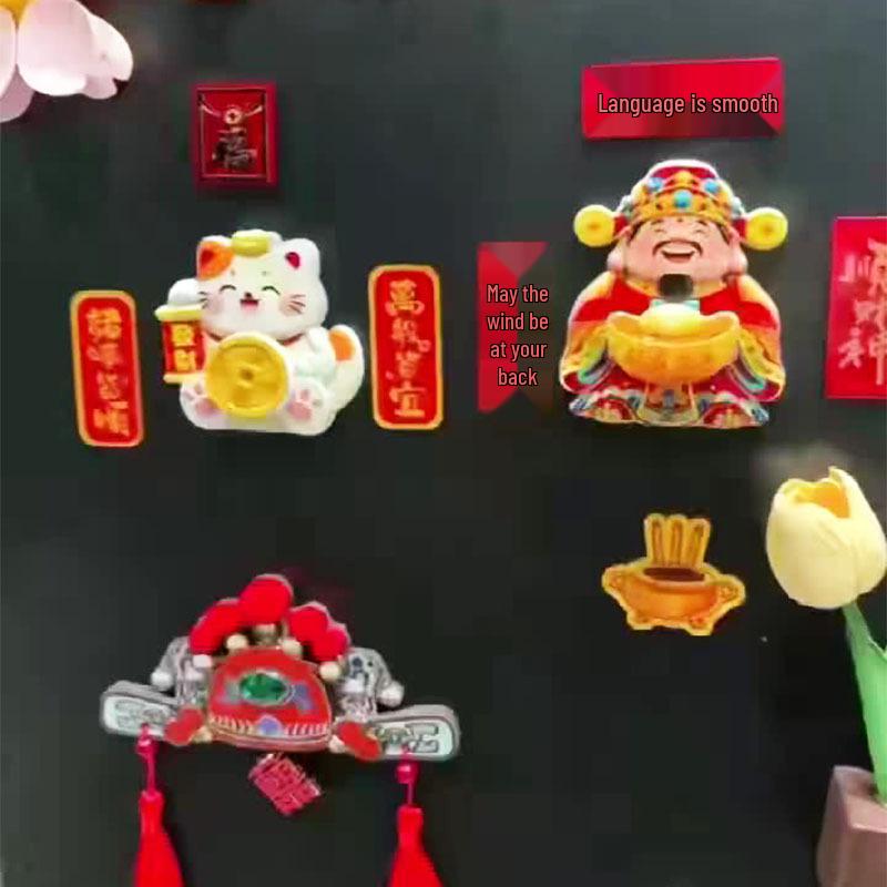 Rotating Magnetic God of Wealth Ornament: Wobbling Cartoon Sticker for Attracting Wealth and Blessings in Festive Style