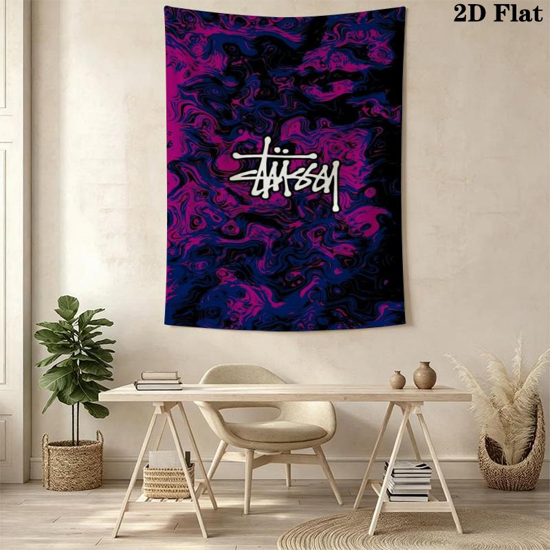 Purple Blue Swirl Marble Tapestry, Streetwear Signature Logo Wall Hanging for Room Aesthetic Decor