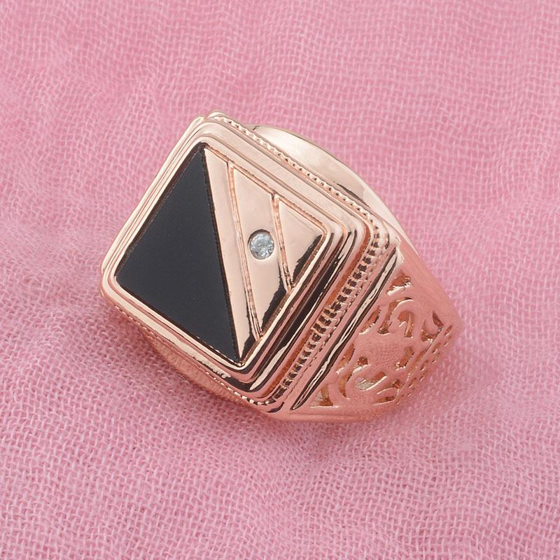 Men Large Size 585 Rose Gold Half Black Wedding Party Ring