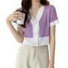 Retro V-neck Short-sleeved Knitwear Women's New Summer Korean Version of The Design Sense Loose Temperament Cropped Top Tide