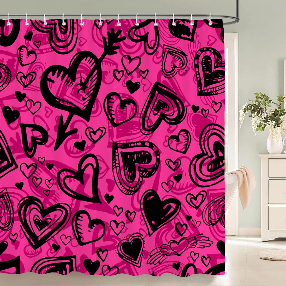 Red Love Valentine'S Day Printed Bathroom Shower Curtain Large 230X180 Waterproof Cloth Pink Lovey Romantic Bath Curtains Decor