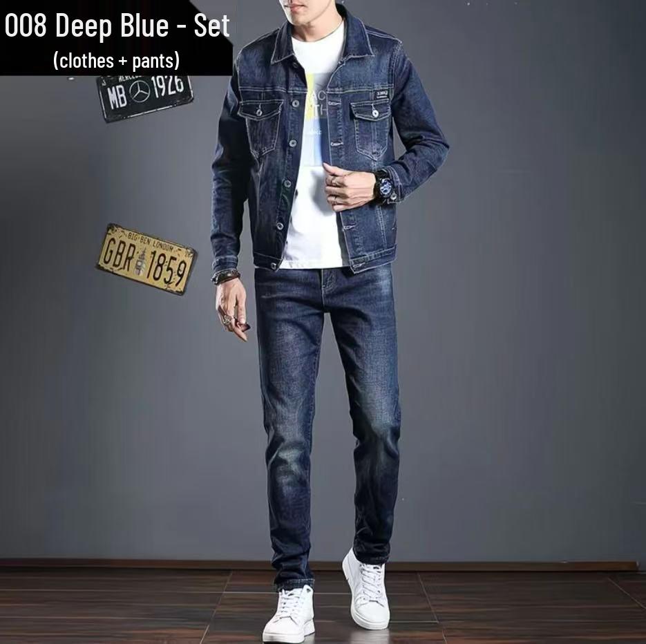 Men's Slim Fit Denim Suit - New Korean Style Jacket & Pants Set for Spring/Autumn