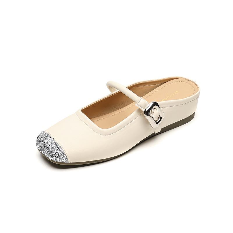 Französische Halbschuhe Damen Sommer Outdoor Baotou Einwortriemen Kühle Hausschuhe Strass Innenhöhenerhöhung Einzelschuhe