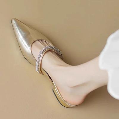 2024 Neue Damen Sommer Schlanke Absatzspitze Spitze Hoher Absatz Strass-Slipper Damenabsätze Luxuriöse Damenschuhe