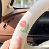 2pcs Cotton and Linen Embroidered Tulip Car Steering Wheel Cover Auto Parts - Anti-Slip, Wear-Resistant, Sweat Absorbing