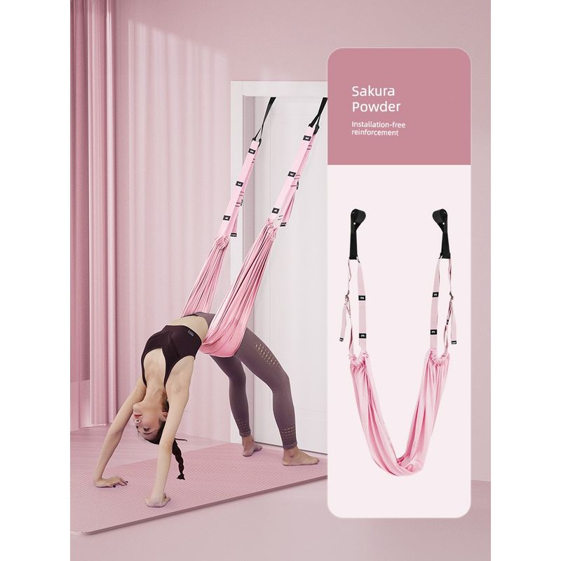 

Air Yoga Rope Hang Rope One-Word Horse Hip Opening Leg Pressing and Stretching Auxiliary Hammock Bending Inverted Rope Yoga Lower Belt Cherry Powder-Mesh Bag
