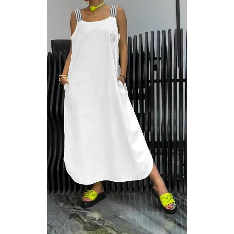 Women's Casual Pocket Striped Suspenders Dress