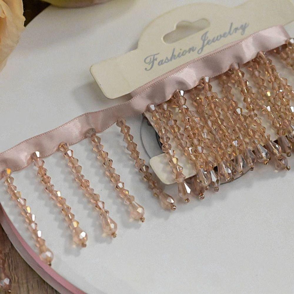 New 5.5CM Wide Crystal Pendant Beaded Fringe DIY Lace Decorative Trim Tassel Fringe Headwear Decoration