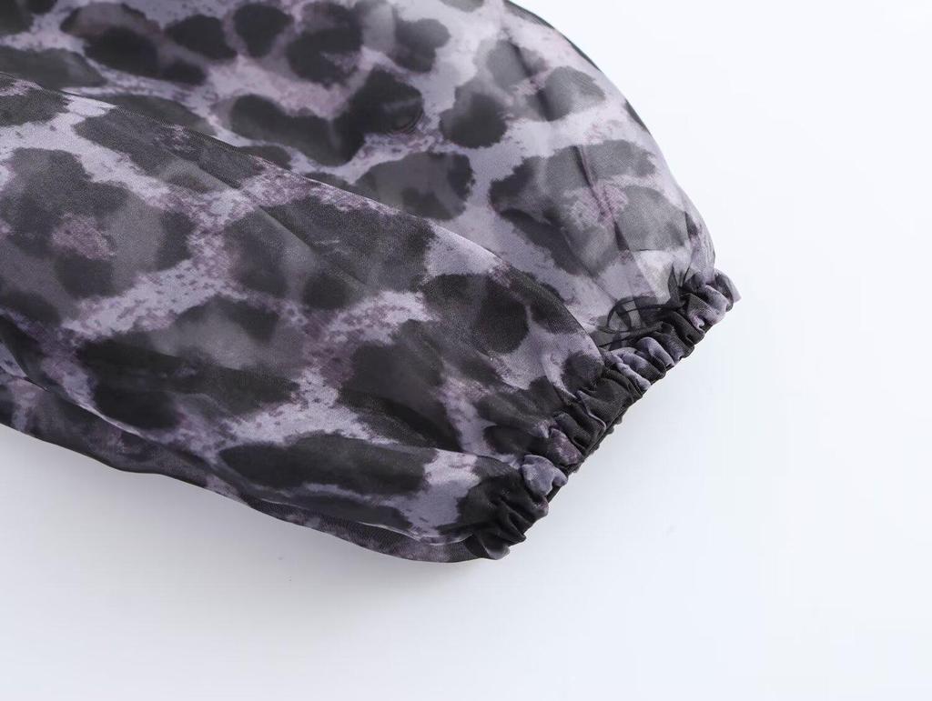 2024 Autumn Women's Organza Print Lantern Sleeve Long Dress - European & American Style Fashion