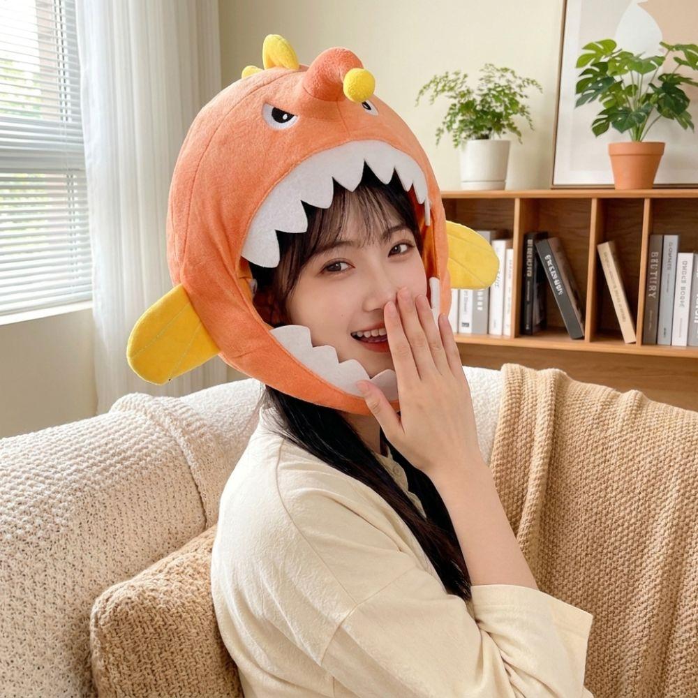 Open Mouth Plush Anglerfish Hat Soft Skin-friendly Fish Cosplay Cap Party Photo Prop Hat Halloween
