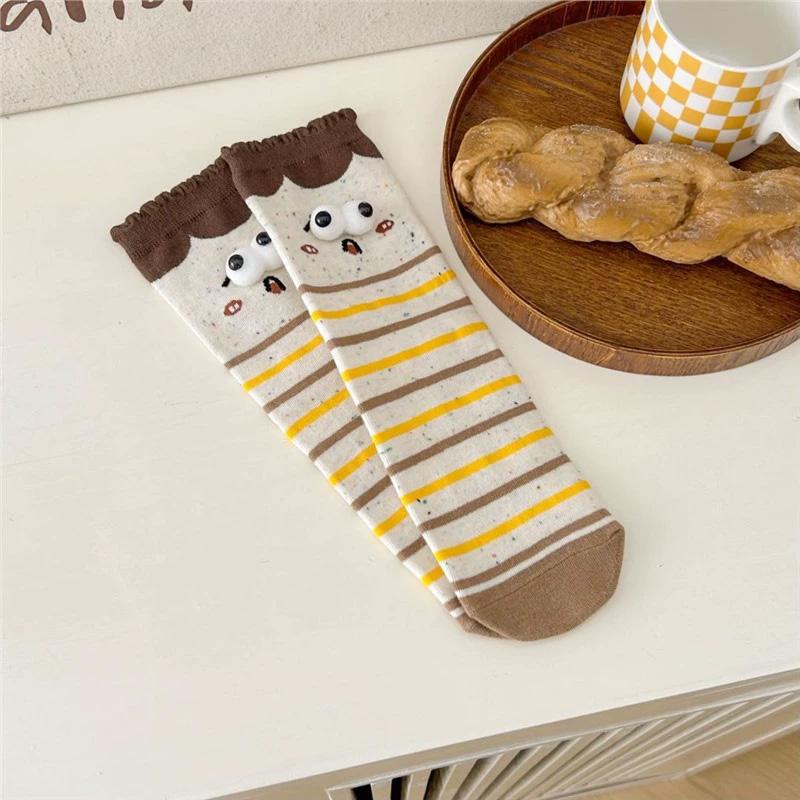 

1 Pair Expressions Socks Autumn Winter For Women Girls Creative Crew Socks Funny Mid Tube Socks Cotton Socks 3D Big Eyes
