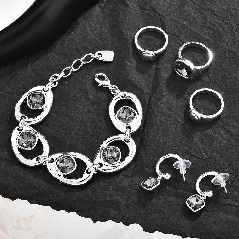 Geometric Crystal Jewelry Set For Women With Silver Copper Finish For Stylish Gift Giving