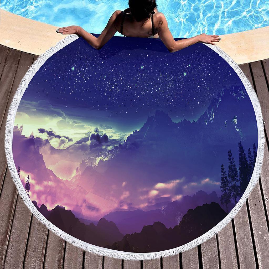 Oil Painting Round Beach Towel,Night Sky Star Moon Print Sand Resistant Beach Blanket,Absorbent Quick Dry Pool Towel Picnic Mat