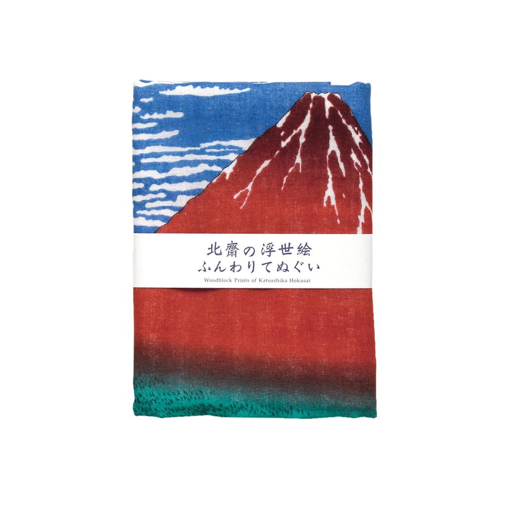 Yamamoto Jin Shoten Double Gauze Tenugui Red Fuji and Fine Clear Morning Purely Made in Japan (Official) - Ukiyo-e Tenugui Wind, (Hokusai)