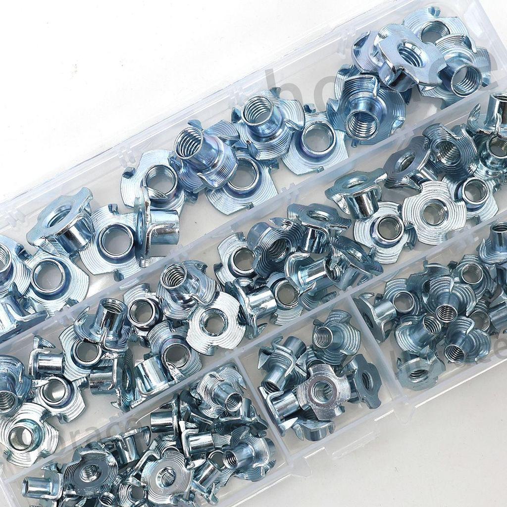 75-Piece Galvanized Four-Pronged T-Nut Set for Wood Boards (M4-M8)