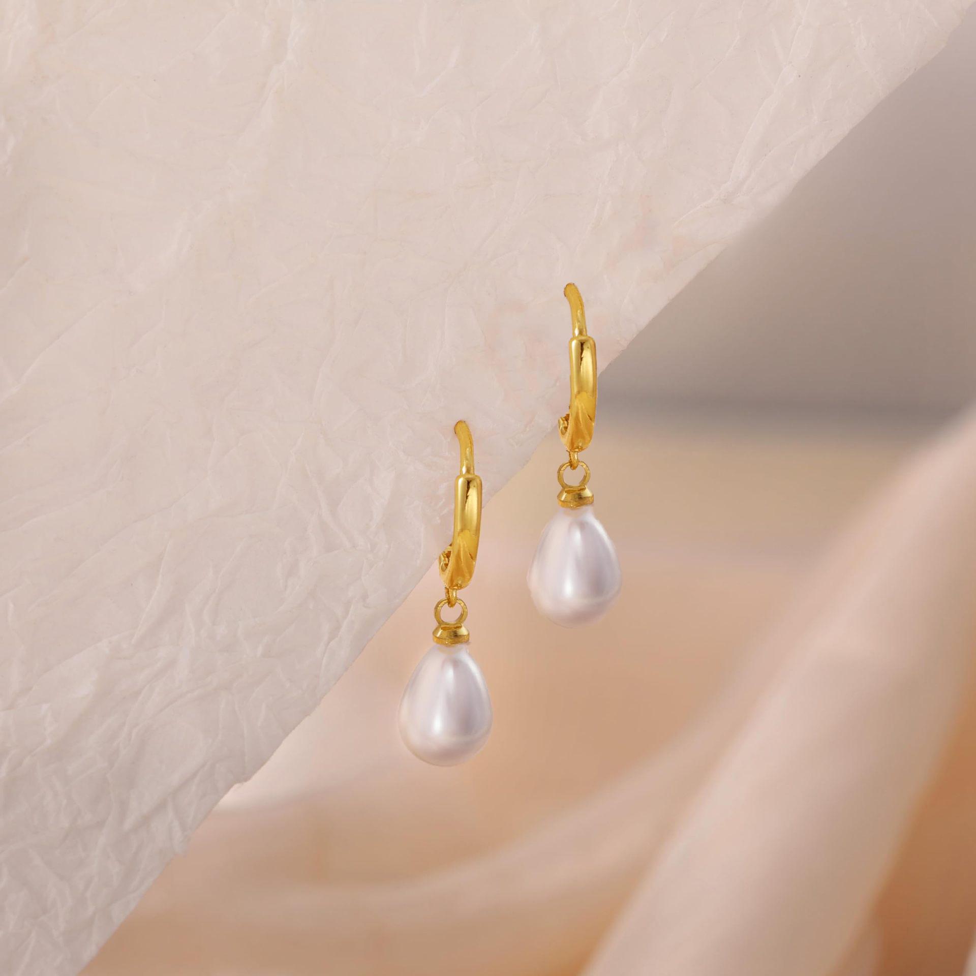 18K Gold Plated Water Drop Pearl Earrings with Stainless Steel Cuff for Women