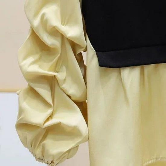 2024 Spring/Autumn Korean Style Patchwork Contrast Slim Long Sleeve Round Neck Two-Piece Shirt