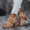 New Ethnic Style Roman Style Sandals with Summer Thong High-heeled Shoes with Velcro, Casual European and American Thick Heel High-heeled Shoes