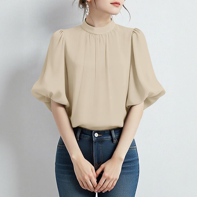 

ZANZEA Women Stand Collar Solid Color Loose Casual Half Sleeve Blouse 2XL хакі