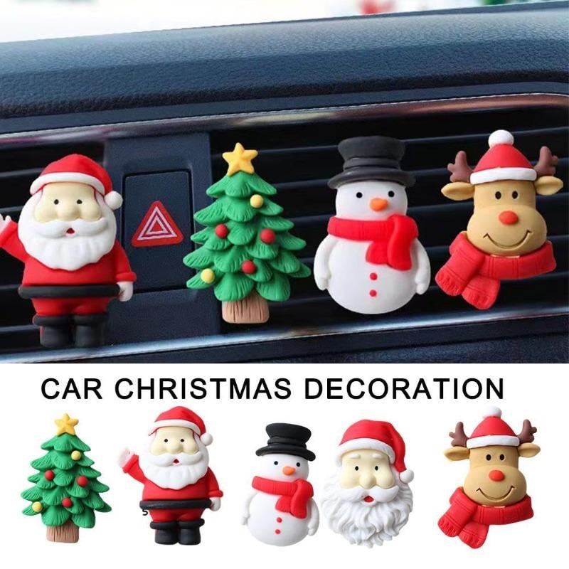 3D Christmas Car Air Outlet Fragrance Clip, Santa Claus Elk Bell Resin Aromatherapy Clip, Auto Interior Decoration Accessories