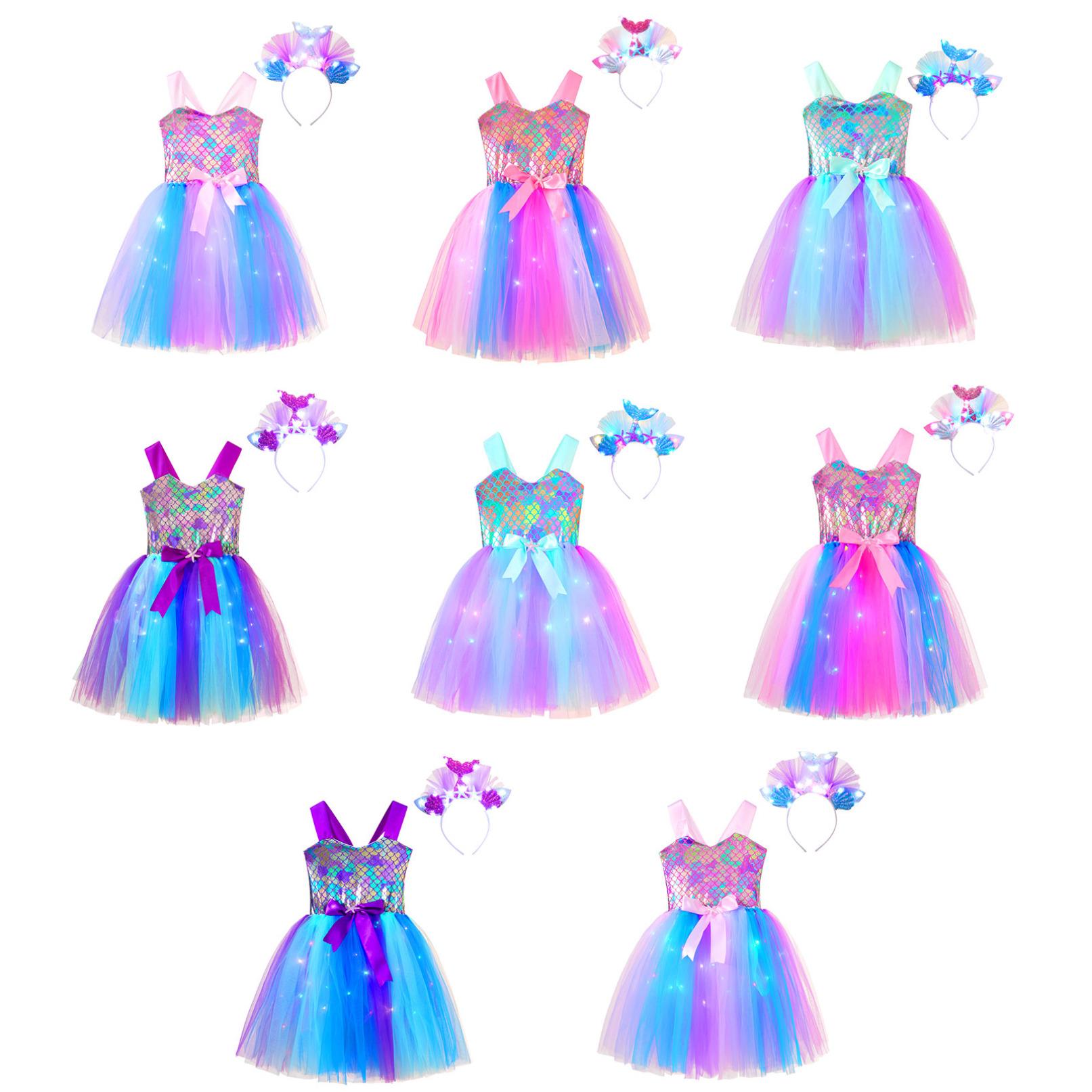 

Діти, дівчата, костюм русалки, сукня-пачка принцеси-русалки, карнавальні сукні на Хеллоуїн, вечірні сукні з обручем для волосся 1-2 Years гарячі рожевого кольору/білий