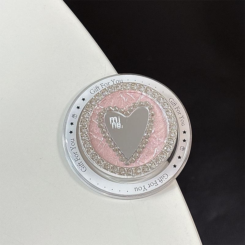 Leather Heart-Shaped Magnetic Phone Holder & Mirror with Finger Ring