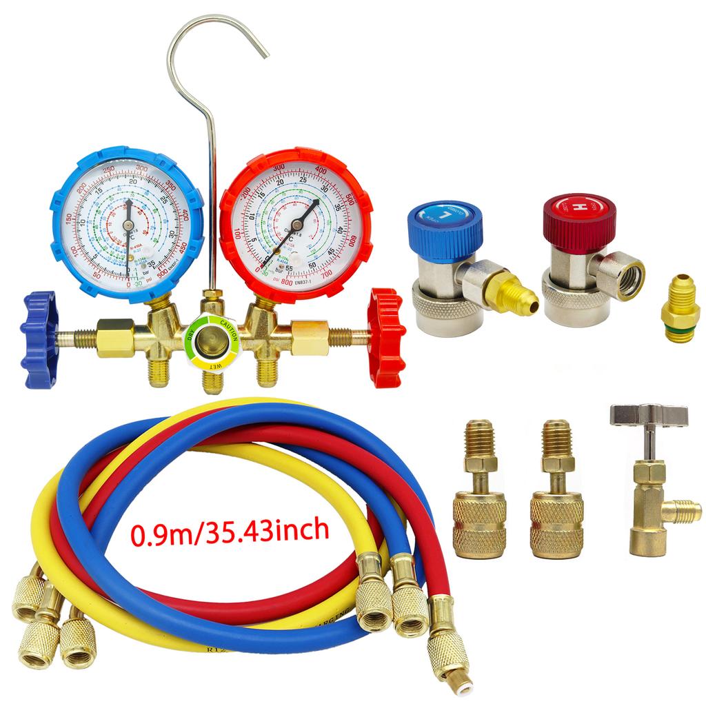 Refrigerant Air Conditioning Tools AC Diagnostic Manifold Gauge Set Hose Hook Kit for Refrigerant Testing R410A R22 R404A R134A
