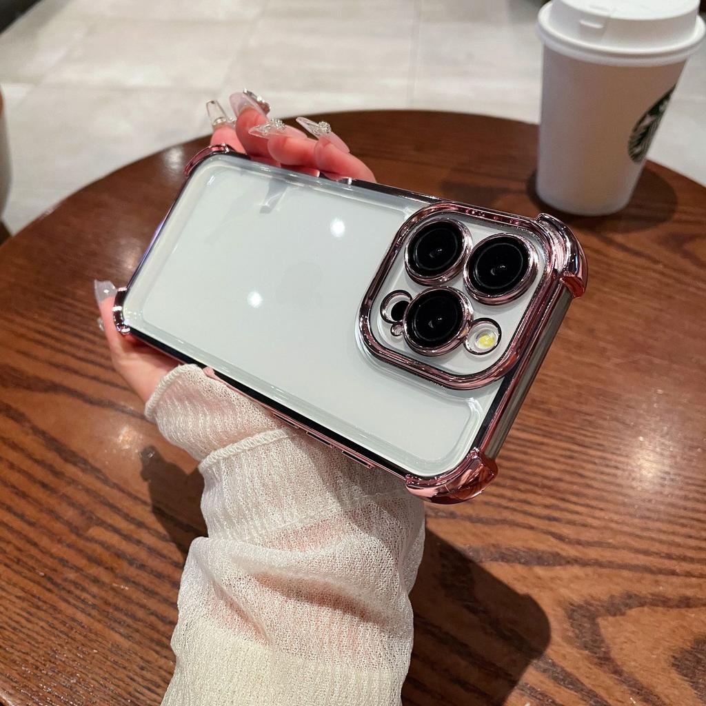 Space case is suitable for iPhone16 mobile phone case, four corners anti-drop electroplating, Apple 14Promax transparent case acrylic.