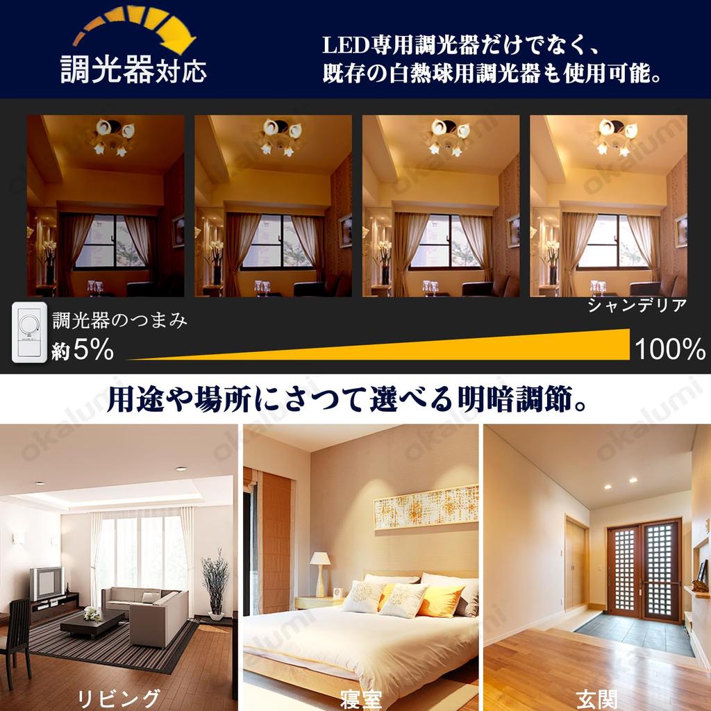 Okalumi LED Light Bulbs, Dimmable, E17 Base, 60W Equivalent, Warm White (2700k), 720lm, Wide Beam, Compact Bulb Type, Compatible with Insulated and