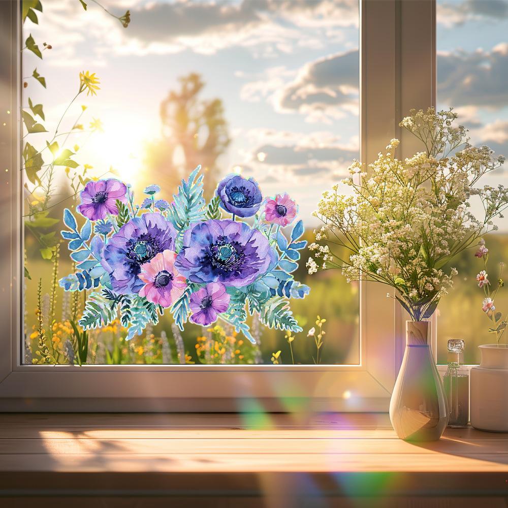 Colorful Purple Flower Home Beautification and Decoration Glass Doors and Windows Static Window Stickers
